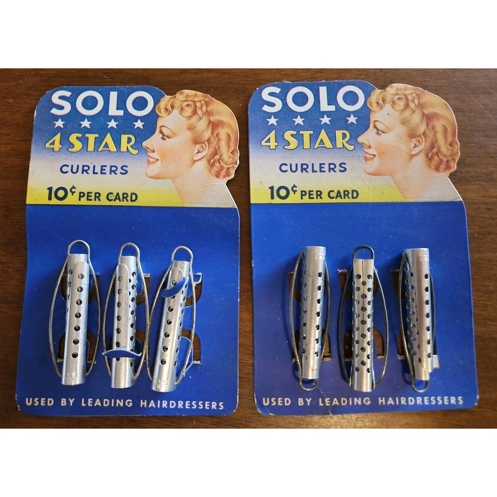 Solo 4 STAR Vintage Hair Curlers With Cards - 6 Curlers